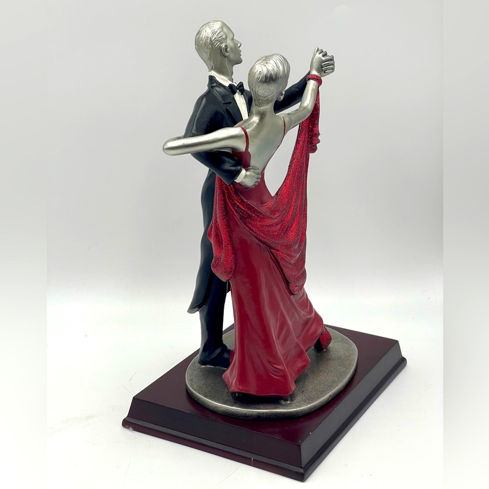 Vintage Art Deco Ballroom Dancing Couple; 10 1/2” Ceramic Statue on Wood Base - Picture 9 of 15